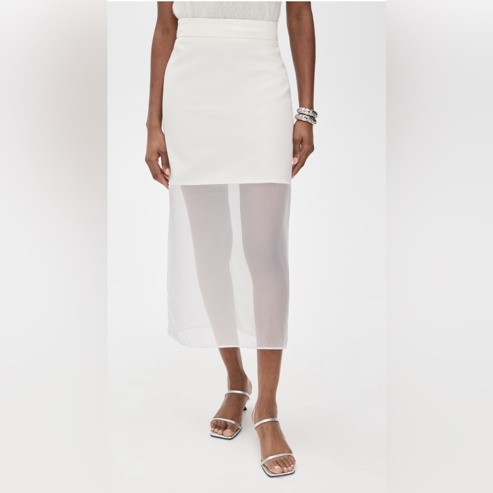 Pixie Market White Midi Skirt with Sheer Panel